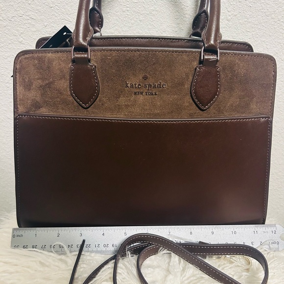 Kate Spade Madison Suede Mixed Material Hot Fudge Brown Satchel Crossbody NWT - Picture 7 of 8